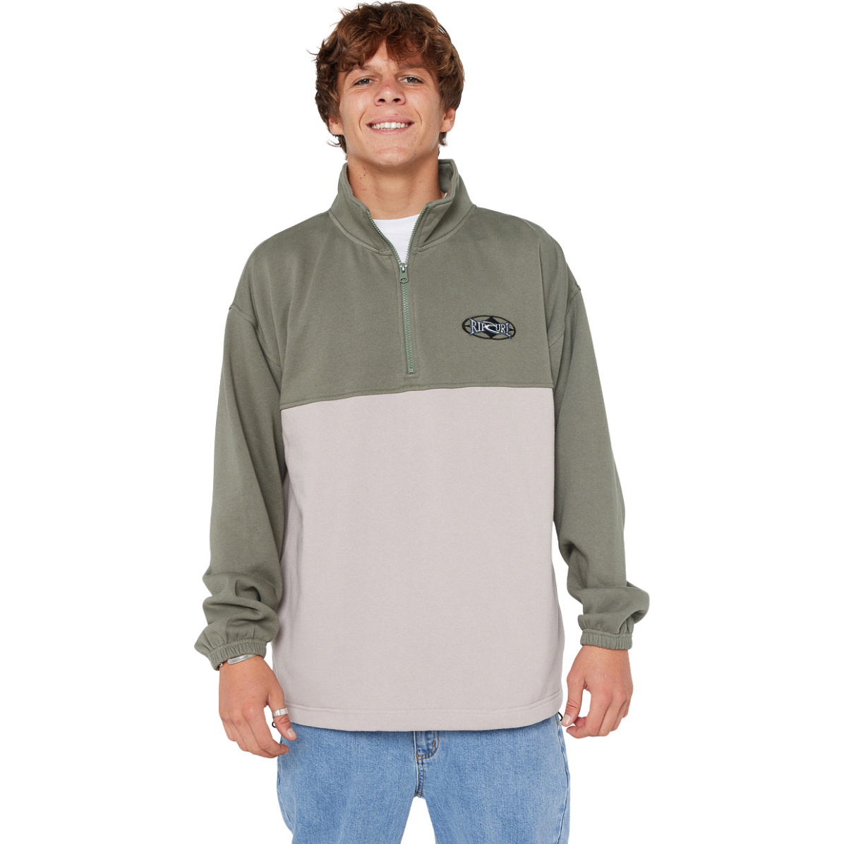 2025 Rip Curl Männer Heritage Oval 1/4 Zip Crew 09XMFL - Cactus Green